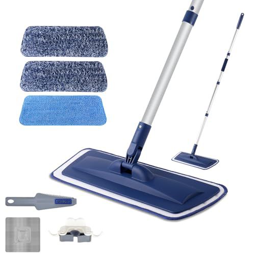 Microfiber Mop for Cleaning Floors, Extendable 16-58 Inch Flat Mop with 2 Reusable Washable Pads for Laminate Hardwood Wooden Wall Hard Floor Vinyl Tile, Wet Dry and Dust Mops for Bathroom K