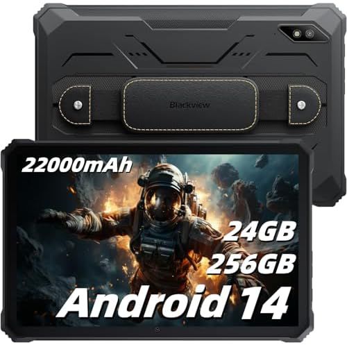 Blackview 2.4k 10.36 inch Rugged Tablet, Android 14 22000mAh Octa-core Tablet, 24GB（8+16） RAM+256GB ROM+1TB Expand, 48MP+16MP Camera Waterproof, 4G LTE/5G WiFi, BT 5.0/OTG/GPS-Black