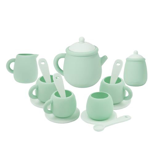 MCGMITT Silicone Tea Set, Tea Party Set for Little Girls Boys, 15 Pcs BPA Free Dishwasher Safe Pretend Tea Set for Toddlers Kids Age 3-6, Cute Toy Kitchen Accessories for Children Birthday G