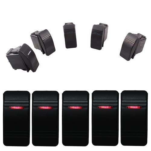 Car-ling Rocker Switch with LED Light 12V 24V SPST On-Off Waterproof for Car Boat Marine UTV 5 pcs , Red 5