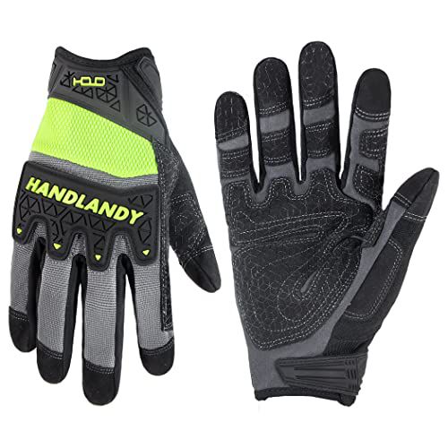 HANDLANDY Mens Work Gloves Touch screen, Utility Mechanic Gloves, Flexible Breathable Fit- Padded Knuckles & Palm