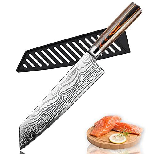Kiritsuke Chefs Knife, 7.5 Inch Professional Kitchen with Sheath, German High Carbon Stainless Steel Ultra Sharp Blade 7.5 inch kiritsuke knife