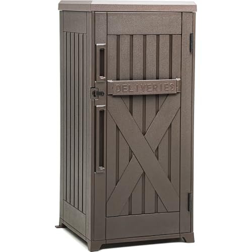 YITAHOME 60 Gallon Large Package Delivery and Storage Box, Double-Wall Resin Outdoor Package Delivery and Waterproof Deck Box for Porch, Curbside, 8.5 Cubic feet, Brown 60 Gallon Brown