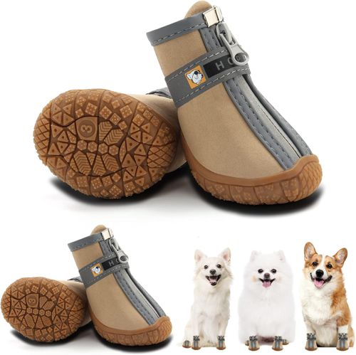 Hcpet Dog Shoes for Small Dogs, Waterproof Dog Boots & Paw Protectors for Hot Pavement Winter Snow Hiking, Anti-Slip Dog Booties for Hardwood Floor Kh