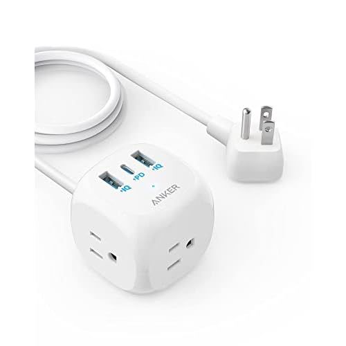 Anker 321 Power Strip with 20W USB C, 3 Outlets and USB C Charging for iPhone 15/15 Plus/15 Pro/15 Pro Max, 10 ft Extension Cord, Power Delivery Charging for Dorm Rooms,Home Office 10ft Whit
