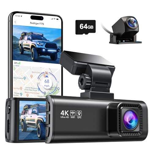 REDTIGER F7N 4K Dash Cam Front and Rear,Built-in WiFi GPS 4K+1080P Dual Dash Camera for Cars,3.18 inch Display Dashcam,170° Wide Angle Dashboard Camera Recorder, Night Vision,Parking Monitor