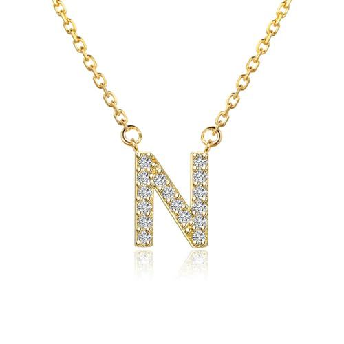 14K Yellow Gold Plated Cubic Zirconia Initial Necklace | Initial Pendant Letter A-Z Necklace for Women