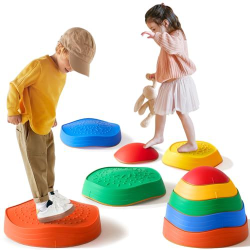 Tiny Land Stepping Stones for Kids, 5pcs Non-Slip Toddler Stepping Stones, Sensory Stepping Stones for Promoting Toddler's Balance & Coordination Skills, Stepping Stones for Toddlers 3-5 Rai