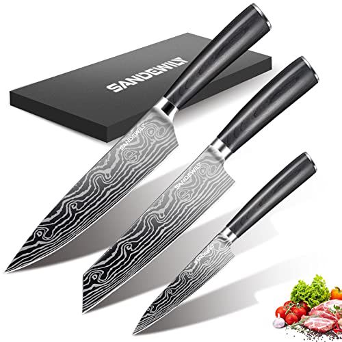 3 Piece Japanese Knife Set,Ultra Sharp Chef Knife Kitchen Cooking Knife Paring Knife German High Carbon Stainless Steel with Sheaths Wooden Handle for Home Outdoor Gift Idea 3PCS Knife Set B