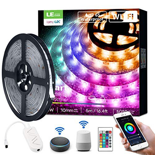 LE LED Strip Lights, 16.4ft WiFi Smart Waterproof Color Changing LED Strips, SMD 5050 LED Rope Light, App&Remote Controlled, Tape Light for Bedroom, Home and Kitchen