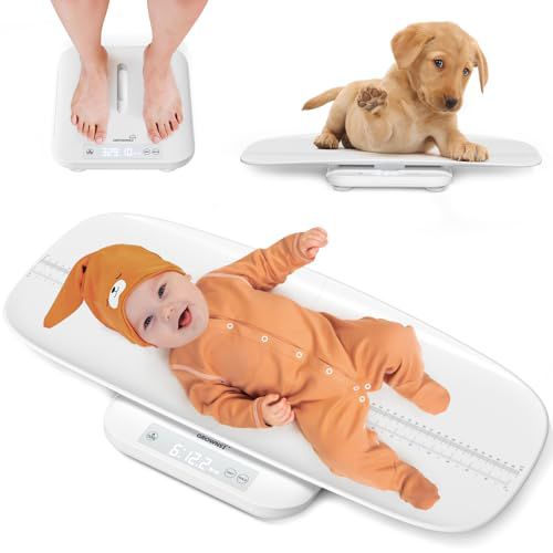Baby Scale, Multifunctional Baby Weight Scale, Pet Scale for Puppy, Cat, Adult Scale Up to 330lbs, Accurate Digital Scale with Hold Function, 27-inch Height Measurement, 5 Units, LED Screen 