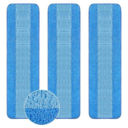 3 Pack Microfiber Cleaning Pads are Compatible with Bona Mop,18 Inch Replaceable Mop Pad Refill,Washable & Reusable Blue Microfiber Mop Pads for Hardwood and Hard-Surface Floors 3PCS