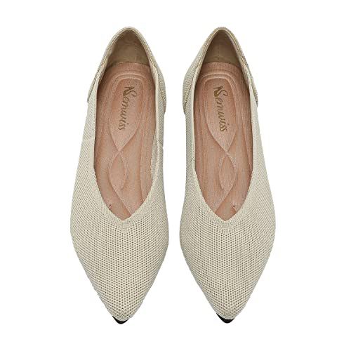 Semwiss Women's Ballet Flats Comfortable Casual Dressy Shoes,Work Flats Office Shoes Pointed Toe Leopard Flats. Beige 6.5