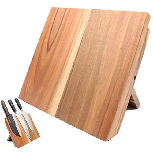 Kitory Foldable Knife Stand, Magnetic Knife Block, Acacia Wood Knife Storage Board, Kitchen Knives Holder Wooden Cutlery Display Stand Storage Rack, 2024 Gifts For Women and Men