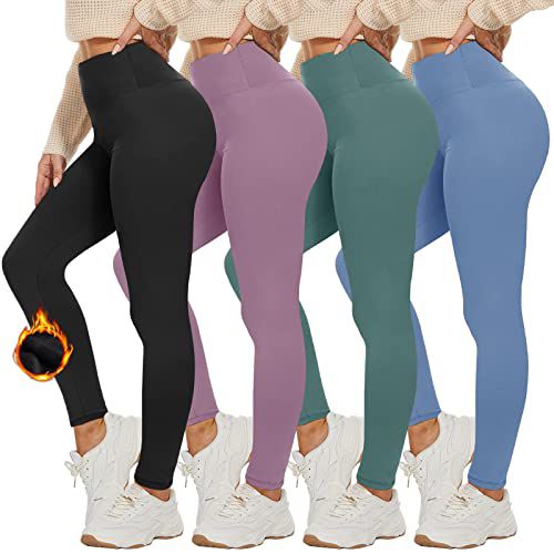 CAMPSNAIL 4 Pack Fleece Lined Leggings Women - High Waisted Thick Thermal Soft Pants Tummy Control Casual Black