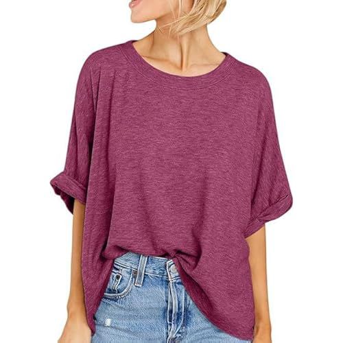 Summer Women's Plus Size Casual Short Sleeve Loose T-Shirt Top Female Burgundy Small