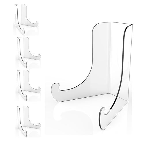 Boloyo Flat Back Acrylic Plate Display Stand , 4.5 Inch 5PC Clear Acrylic Display Holder Easel Base for Home Office Kitchen School Art Display