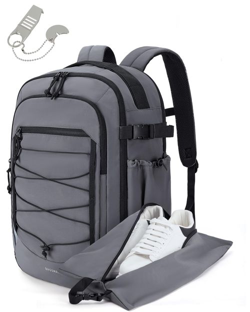 BAGSMART Carry On Travel Backpack, 17.3 Inch Large Travel backpack Carry On Flight Approved, Personal Item Backpack Travel Bag With Shoe Bag, 30L Water Resistant Casual Daypack, Grey