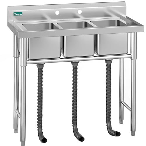 YITAHOME 29in Utility Kitchen Sink Free Standing Single Bowl with Pipe NSF Stainless Steel Commercial Sink for Laundry Room Bathroom Farmhouse Garage Indoor Outdoor 1-Compartment Sink