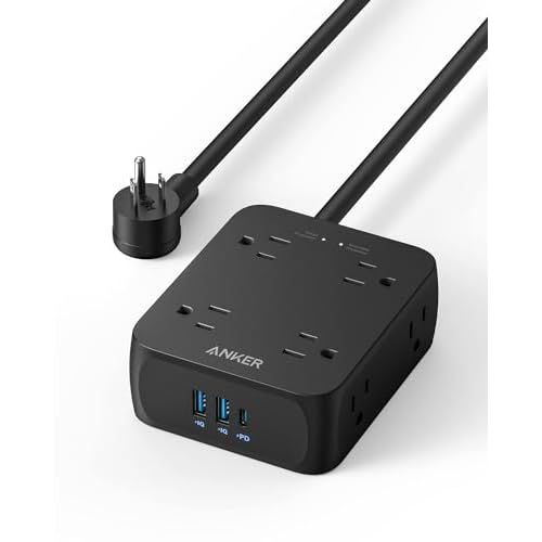 Anker Power Strip with USB Ports,5Ft,Surge Protector(2000J),8 Widely Outlet Extender, 2 USB-A Ports and 1 USB-C Port, Works with iPhone 16/16 Plus/16 Pro/16 Pro Max,for Home, Office, TUV Lis