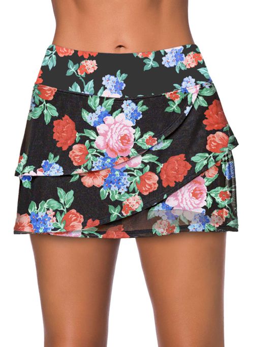 Aleumdr Women's Waistband Layered Swimdress Ruffle Swim Skirt Swimsuit Bottom(Available in Plus) Regular Large Flower Printed