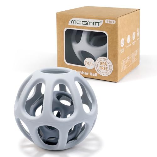 MCGMITT Silicone Baby Teether Ball Toy, Easy Grasp Sensory Balls for Babies 0-6-12 Months, Food Grade Soft Teether Ring for Teething Relief, Baby Teething Toy Gift for Infant Toddlers Boys a