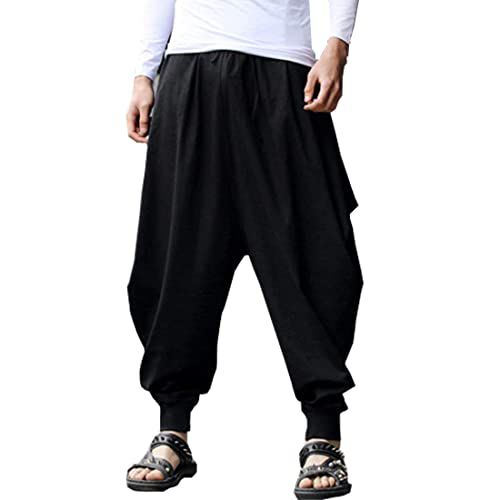 ellazhu Men's Harem Pants Elastic Waist Black Sweaterpants for Men Yoga David Rose Costume Baggy Joggers GYM22 A Large-X-Large Black01