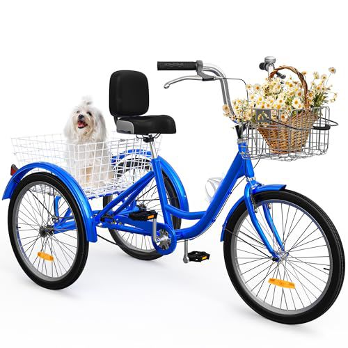 YITAHOME 24 & 26 Inch Adult Tricycle, 1 & 7 Speed 3 Wheel Bikes, Trike Bike for Adults with Removable Baskets, Cruiser Bike for Seniors Women Men Shopping Commute Picnic Outdoor Sports