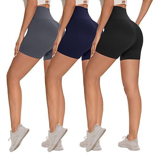 3 Pack Biker Shorts for Women – 8"/5"/3" High Waisted Tummy Control Workout Yoga Running Athletic Shorts 5 IN Large-X-Large Black/Dark Grey/Navy Blue