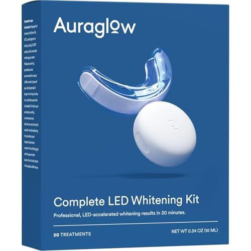 Auraglow Teeth Whitening Kit, LED Accelerator Light, 35% Carbamide Peroxide Teeth Whitening Gel, 20+ Whitening Treatments, 5mL Whitening Gel Syringes, Whiten Teeth Faster