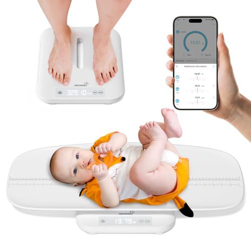 GROWNSY Smart Baby/Pet Scale,Digital Baby Weight Scale with App for Tracking Growth of Infant, Toddler,Puppy,and Cat—Supports Up to 330 lbs, with Hold Function, 27-inch Height Measurement,5 