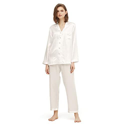 LilySilk Silk Pajama Set for Women 100% Real Mulberry Silk Sleepwear Natural White X-Large