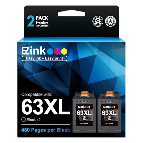 63XL Ink Cartridge Black Remanufactured for HP Ink 63 Replacement for HP Envy 4520 Ink Cartridges Works with OfficeJet 3830 4650 5255 5258 4655 4652 3833 Deskjet 1112 2130 Envy 4512 (2 Black