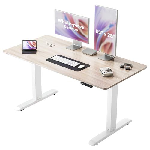 SIHOO 55"×28" One-Piece Electric Standing Desk, Sit-Stand Desk with 4 Memory Height Settings, Ergonomic Adjustable Height Desk Computer Workstation for Home & Office (White Oak)