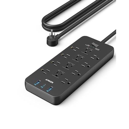 Anker Power Strip with 3 USB Ports，Surge Protector (2100J-10ft)，12 Outlets with 2 USB A Ports and 1 USB C Port,Works with iPhone 15/15 Plus/15 Pro/15 Pro Max,for Home,Office, TUV Listed 10 F