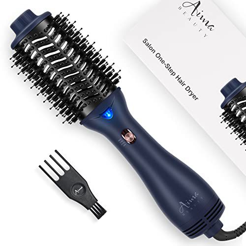 One Step Hair Dryer & Volumizing Brush, Aima Beauty Hair Styling Tool - Ceramic Straightener, Curler, Hot Air Styler & Ionic Salon Brush, Prussian Blue 2.3 Inches Wide-prussian Blue-oval Bru
