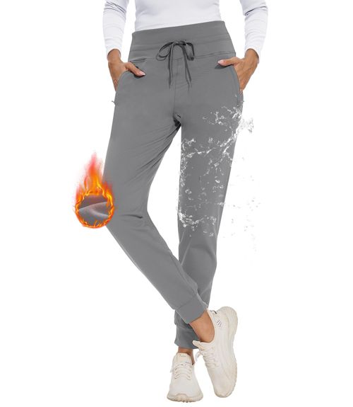 CAMPSNAIL Fleece Lined Joggers Women - Water Resistant Thermal Winter Sweatpants Running Hiking Yoga with Pockets