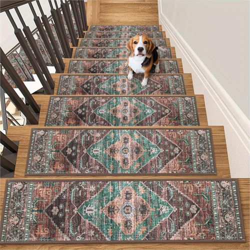 Lahome Non Slip Stair Treads Indoor 15 Pack 8" X 30" Carpet Treads for Wood Stairs, Washable Self Adhesive Stair Runners Stain Resistant Edging Staircase for Kids, Elders and Dogs (15pc, Dul