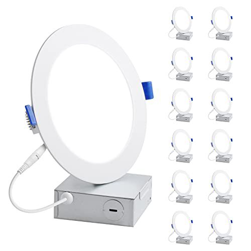 Lepro 12 Pack 6 Inch Canless LED Recessed Light,Dimmable Retrofit Ultra-Thin Ceiling Light with Junction Box,5000 Kelvin Daylight Wafer Lights 12 watt 1050 Lumen, ETL,FCC & Energy Star Certi
