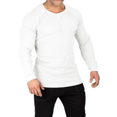 Muscle Cmdr Men's Lightweigt Waffle Henley Shirt Regular Fit Long&Short Sleeve Casual 3 Button Placket Underwear A-white X-Large