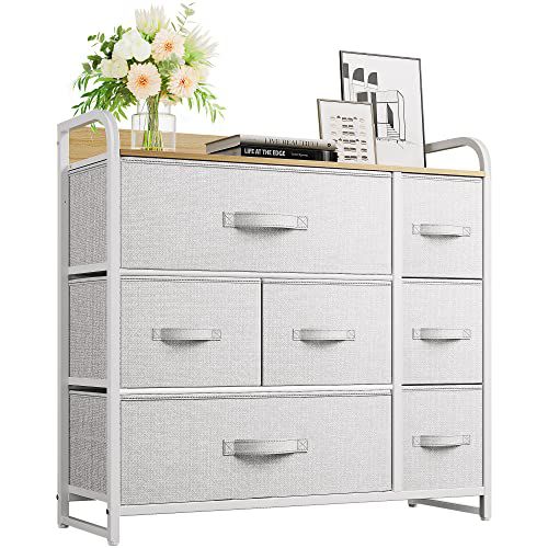 YITAHOME 7 Drawer Dresser, Small Dresser with Drawers, Fabric Dressers for Bedroom, Dresser with Shelves, Living Room, Closets, Sturdy Steel Frame, Wooden Top, Easy Pull Fabric Bins