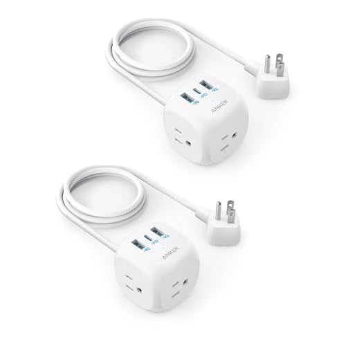 Anker (Pack of 2) 321 Power Strip with 20W USB C, 3 Outlets & USB C Charging for iPhone 15/14 Series, 5 feet Extension Cord, Power Delivery,for Dorm Rooms,Home Office, Cruise Ship Travel