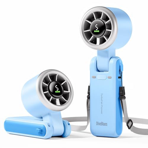 Diveblues Portable Handheld Turbo Fan, 5 Gear Wind, Battery Operated, Up to 12 Working Hours, 3 IN 1 Hand Fan with Air Turbo Tech Cooling Fan for Outdoor Activities, Travel, Working Light bl