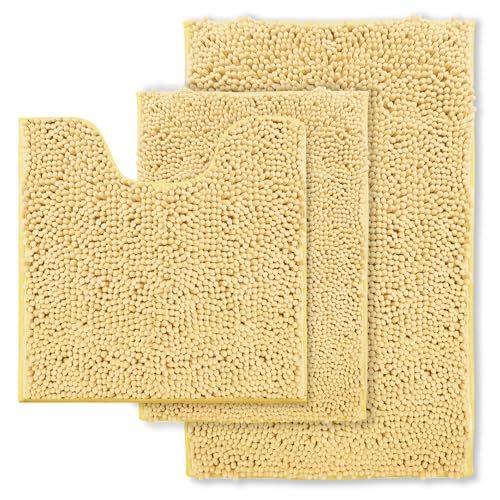 Cream Bathroom Rugs 3 Piece Bath Rugs Sets 3 Piece, Extra Soft and Absorbent Shaggy Bathroom Mat Rugs, Machine Washable, Non-Slip Plush Carpet