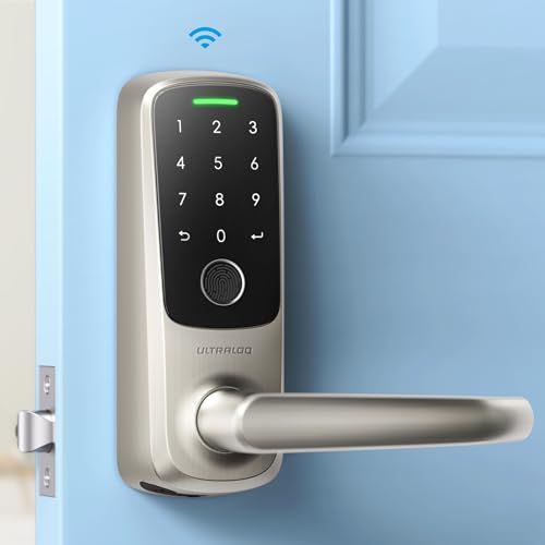 ULTRALOQ Latch 5 Smart Lock, Built- in WiFi 6 Fingerprint Door Handle Lock, Biometric Keyless Entry Door Lever with App, Digital Touchscreen Keypad, Smart Locks for Front Door, App Remote Co