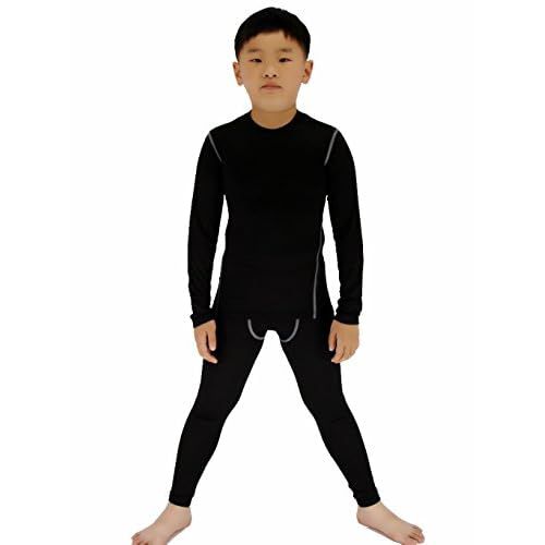 LANBAOSI Boys & Girls Long Sleeve Compression Shirts and Pant 2 Pcs Set Black 7