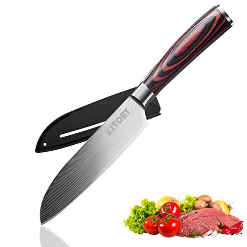 Kitory 5'' Asian Chef Knife, Santoku Chef Knife with Sheath, Vegetable Fruit knife, Stainless steel. K302
