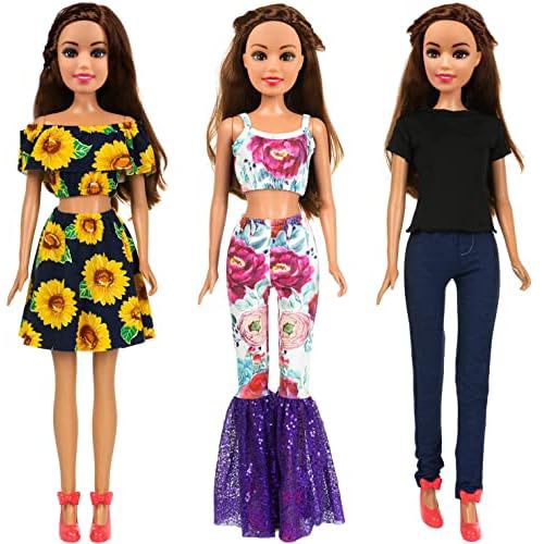 ZITA ELEMENT 3 Sets Fashion 28 Inch Girl Doll Clothes Dress Outfits - Quality Casual Wear Clothes Set, Fashion Sun Flower Off Shoulder Dress and Sequined Flared Pants for 28 Inch Girl Doll C