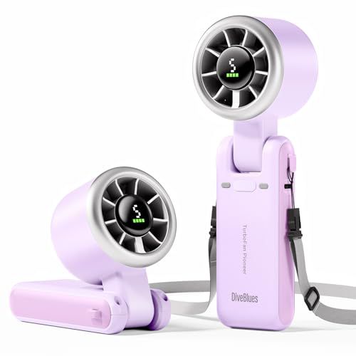 Diveblues Portable Handheld Turbo Fan, 5 Gear Wind, Battery Operated, Up to 12 Working Hours, 3 IN 1 Hand Fan with Air Turbo Tech Cooling Fan for Outdoor Activities, Travel, Working lavender