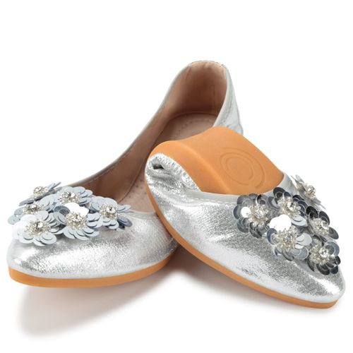 KUNWFNIX Women Ballet Flats Rhinestone Wedding Ballerina Shoes Foldable Sparkly Comfort Slip on Flat Shoes 10.5 #A7-silver